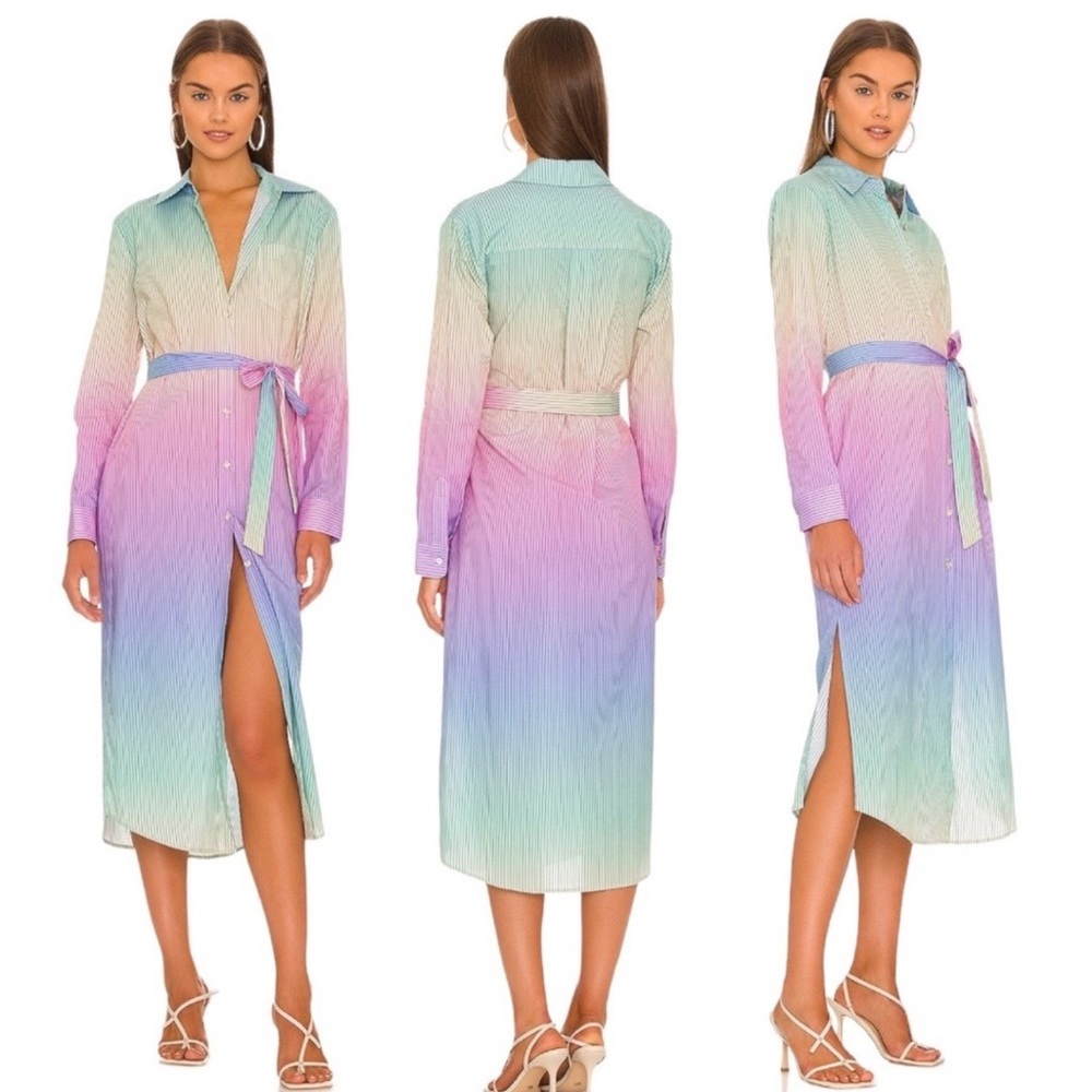 NWT LE SUPERBE Girlfriend Cover Up Striped Ombré Button Down Shirtdress Size 6